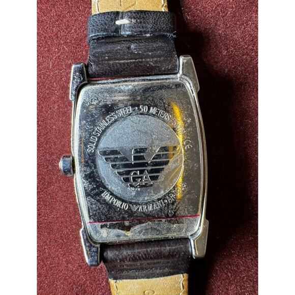 Emporio Armani Men’s Watch Silver Dial Asian Numerals Stainless Steel Leather - Picture 2 of 7